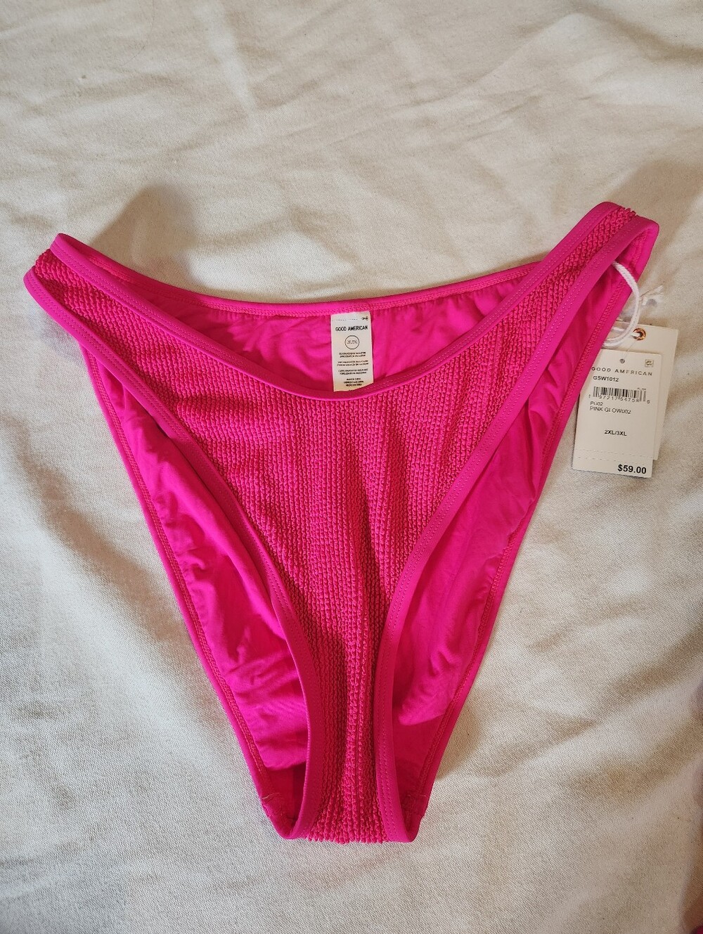 Good American Pink Glow Crinkle Bikini Bottom 2XL/3XL NWT